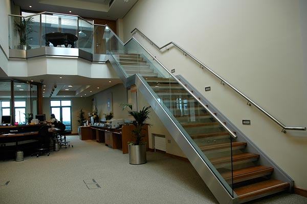 glass balustrade in an office